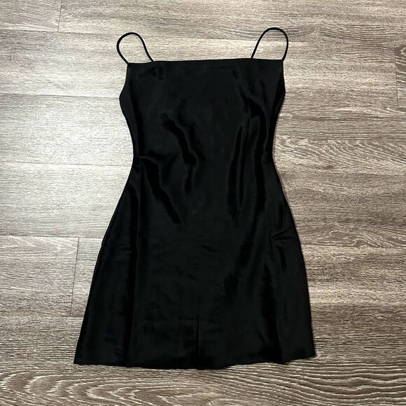 TEN Aritzia Black Slip Dress Size XS Cowl Neck Satin Mini Adjustable Straps Date - Picture 11 of 14